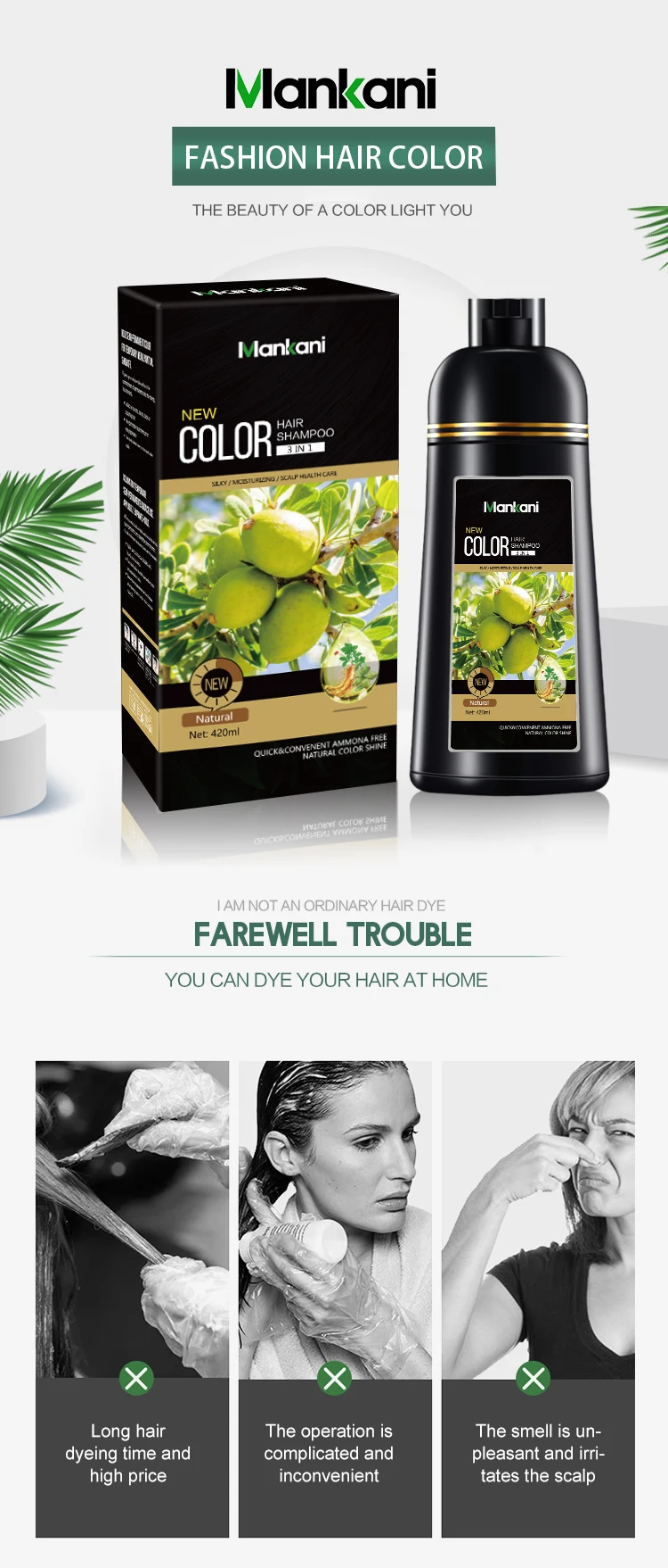 One Wash Light Brown Black Henna Herbal Hair Dye Shampoo For Gray Hair