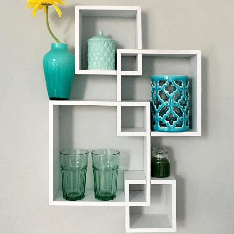 PHOTA High gloss wooden shelves home decoration combination by 4pcs square wood shelf