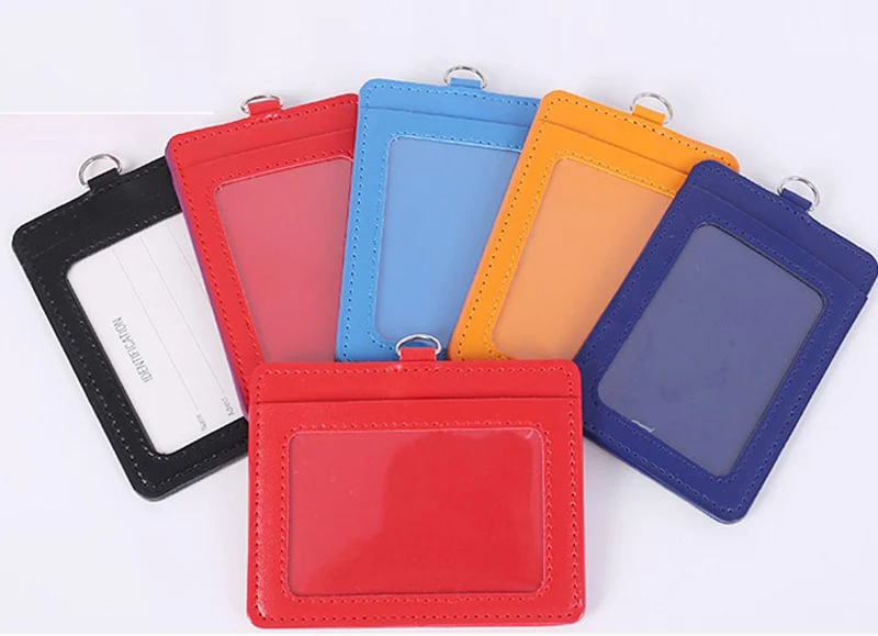 Vertical Faux Leather Pu Id Badge Card Holder With 2 Pockets,Ddouble