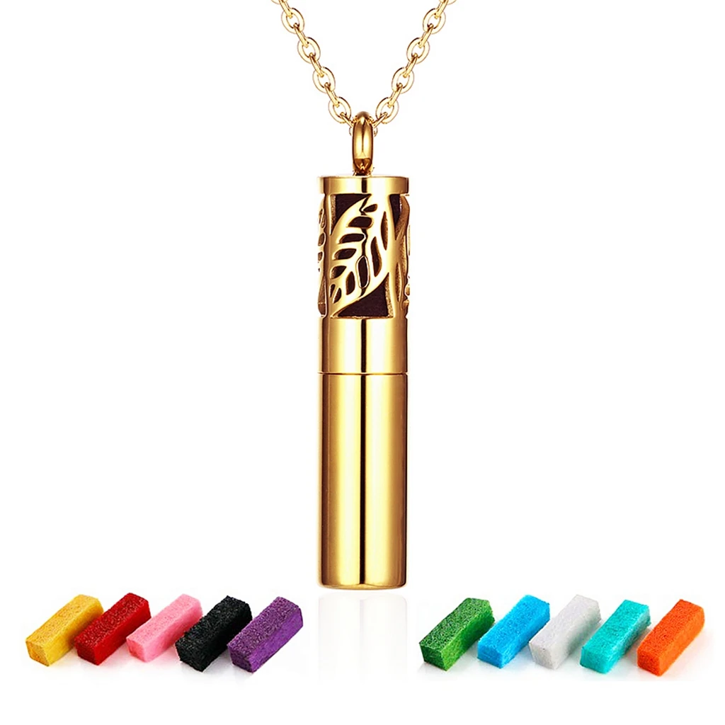 Essentials Oils Locket Cylinder Shape Diffuser Pendant Aromatherapy Necklace
