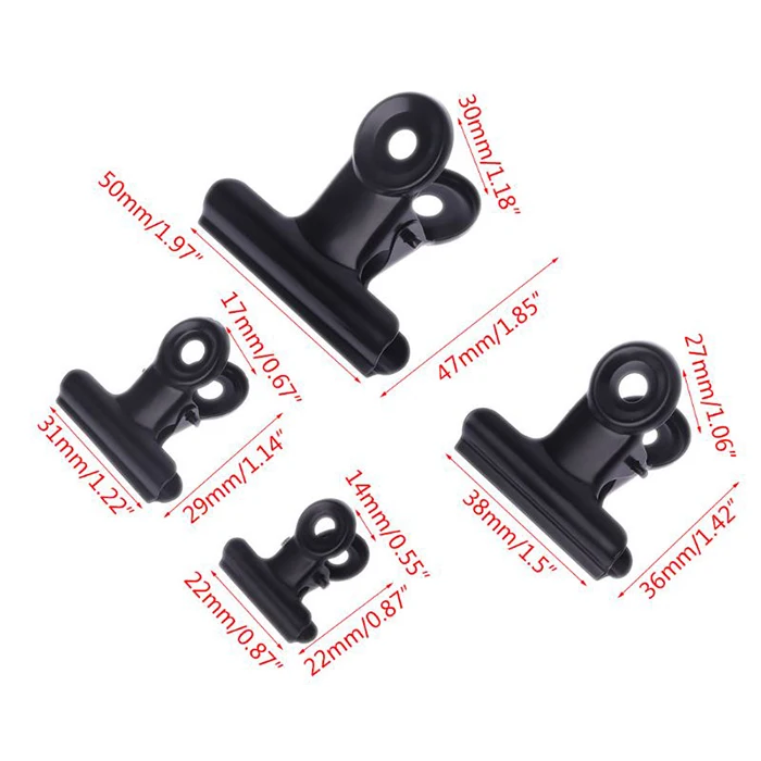 50mm 38mm 22mm Bulldog Letter Clips Stainless Steel Black Metal Paper ...