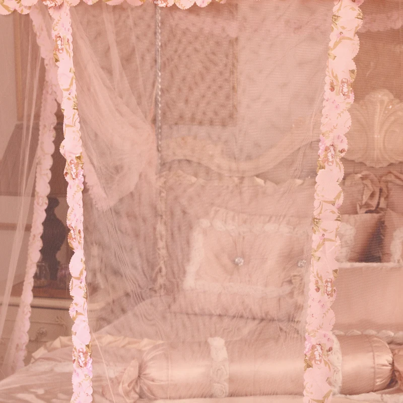 Pastoral European Three Doors Palace Pink Indoor Outdoor Decoration Bed Anti Mosquito Net