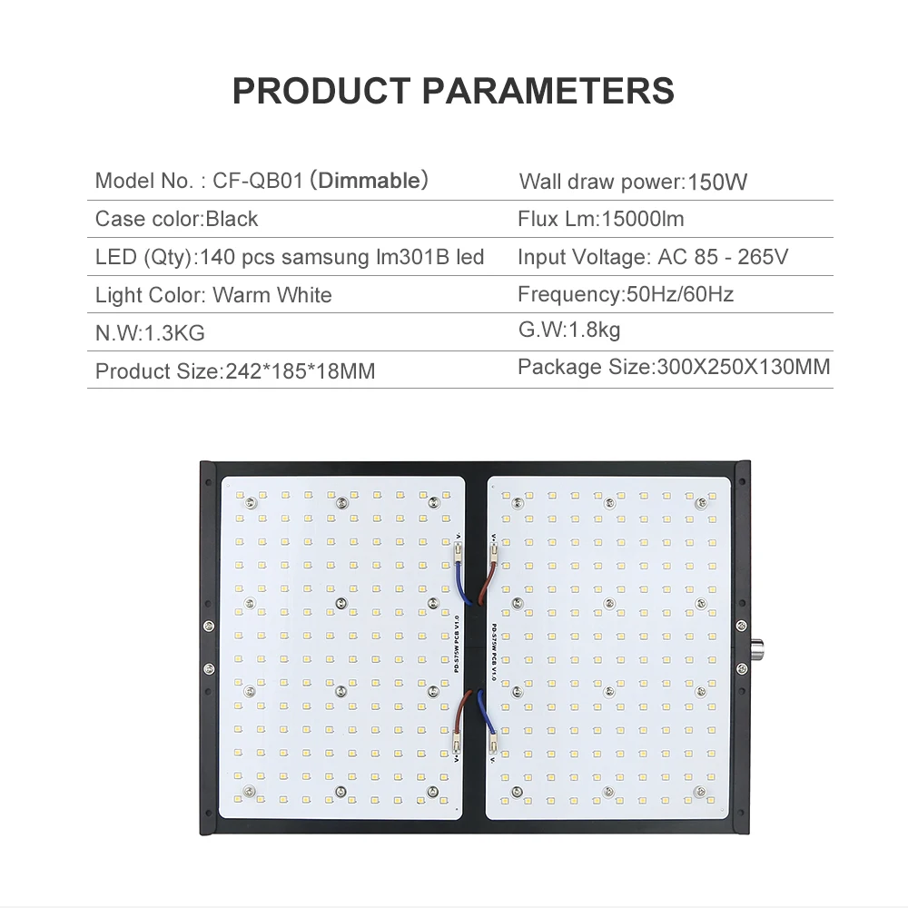 Newest dimmable samsung lm301b quantuam board led grow light 150w for vertical farming