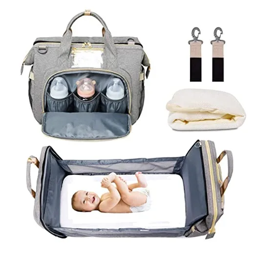 Newest Custom 5 In 1 Baby Diaper Bag Backpack Travel Bassinet Foldable ...