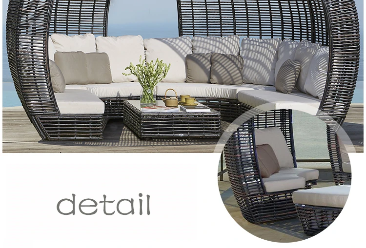 European style outdoor wicker round shape sofa with canopy