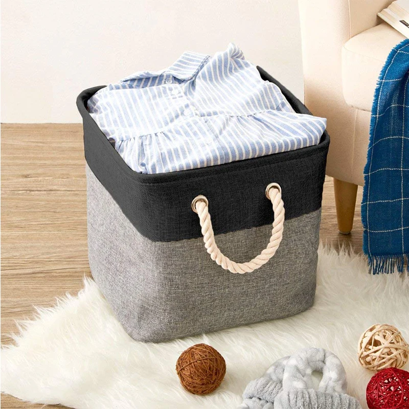 Canvas Bedroom Storage Box Bins Basket Fabric Foldable Cubes Organizer