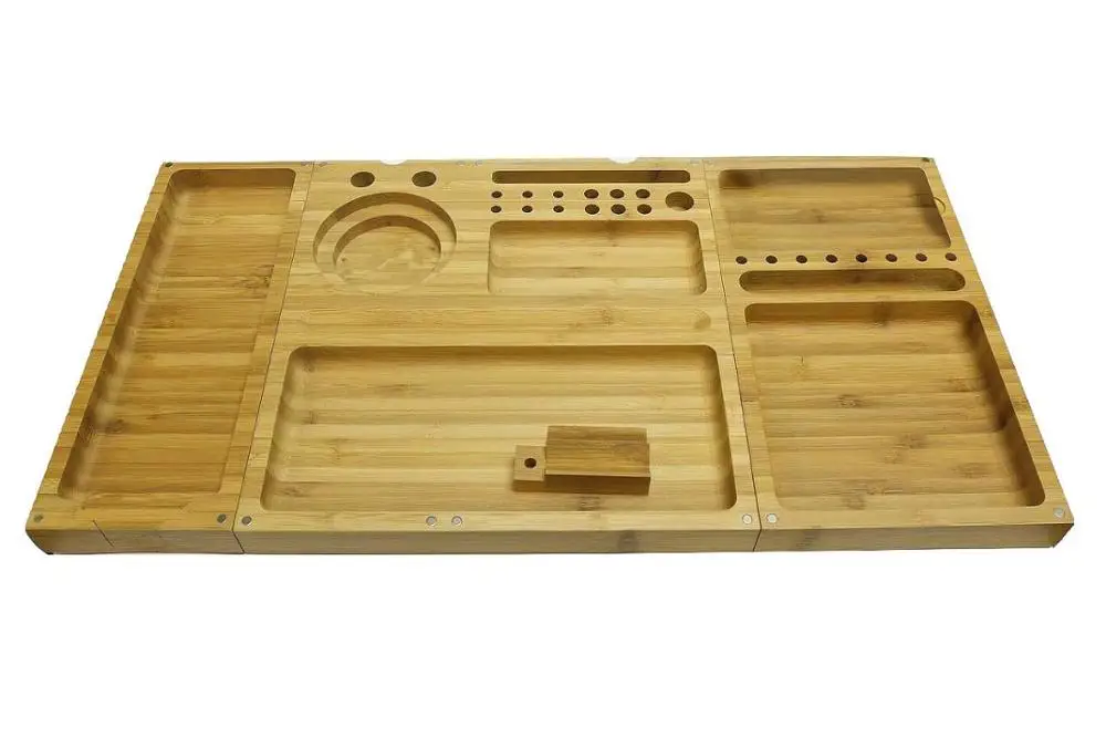 Raw Triple Flip Bamboo Rolling Tray With Builtin Ashtray Use