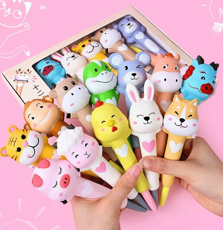 Kawaii Squishy Pen And Cute Cartoon Animal Gel Ink Pen Squeeze Toys