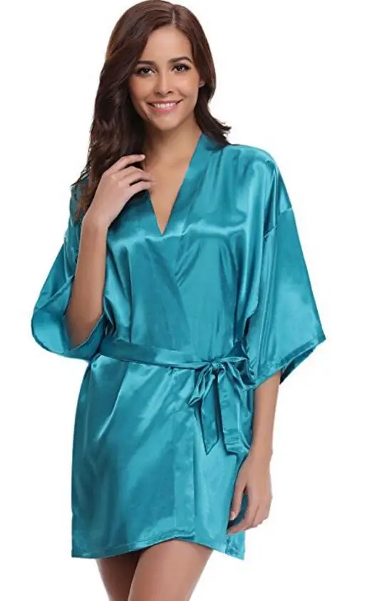 Wholesale Pure Color Kimono Robe Short Satin Bath Robe Women Buy