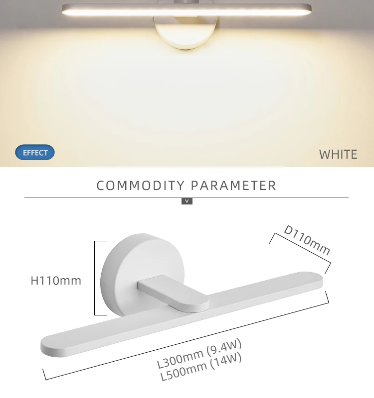 White wall bathroom light mirror light fixtures LED vanity IP44 make up mirror light Waterproof LED vanity mirror lamp
