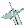 Waterfall Bathroom Sink Faucet with Glass Spout Deck Mouted Vessel Sink Vanity Bathtub Mixer Taps with LED LIghts