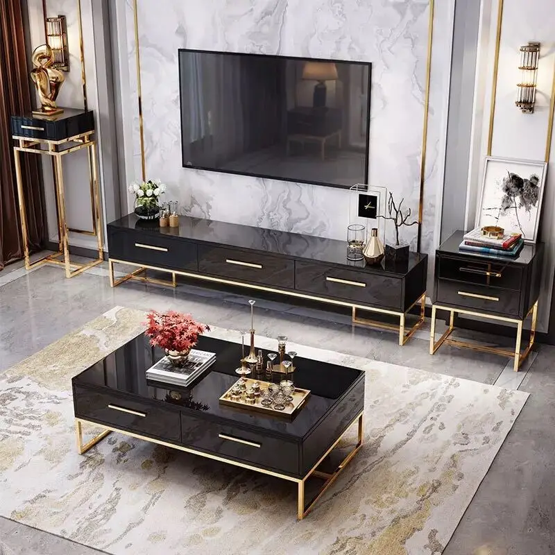 Modern High Gloss Golden Luxury Tv Stand Coffee Table Set - Buy Tv ...