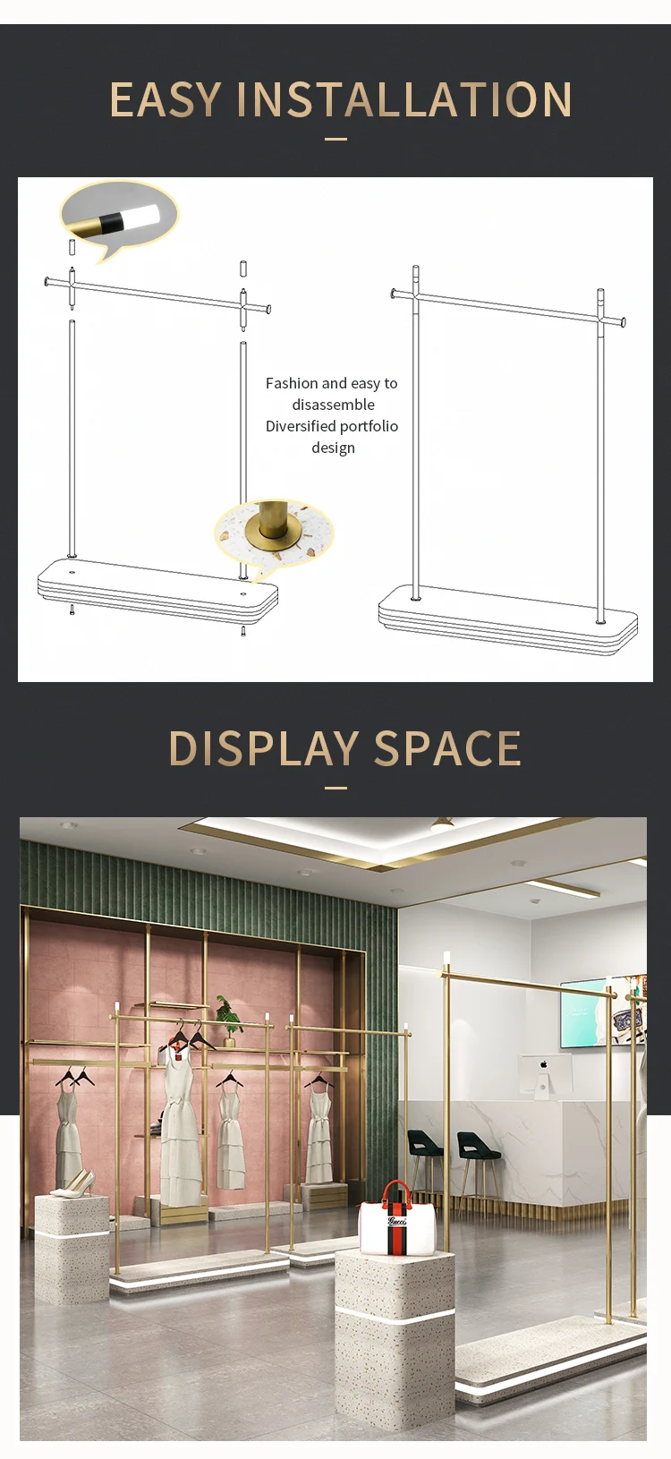 Garment Retail Display Clothing Rail Store Fixtures Stand Ladies