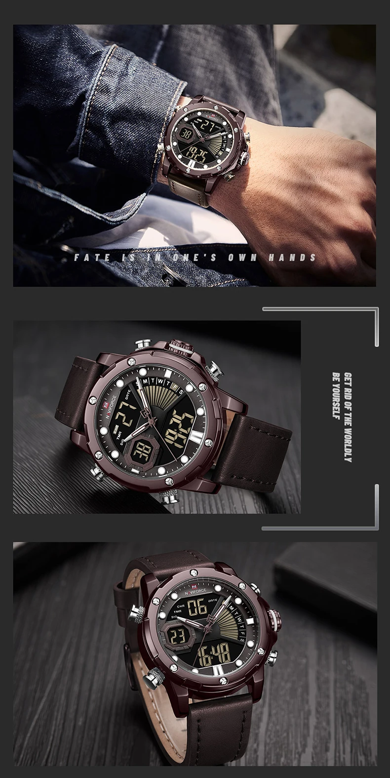 NAVIFORCE NEW Sports Chronograph Quartz Watch Men Dual Time Mens Watches Top Brand Luxury Analog Digital Male Clock Waterproof