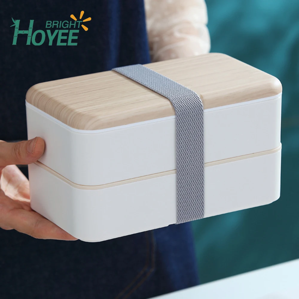 Nordic Style Double Layer Lunch Box Wooden Style Office Worker Student ...