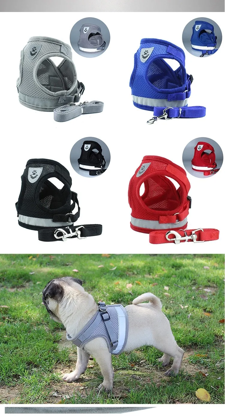 Pet Cat Vest Harness With Free Leash Soft Cat Chest Harness Backpack Adjustable Reflective Breathable