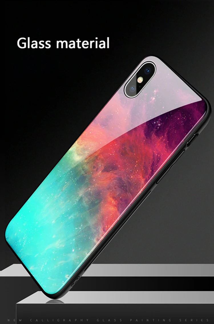OTAO OEM Pattern Tempered Glass Back Cover Case For iPhone 11 Pro Max XS XR X 8 7 Plus Space Sky Glossy Mobile Phone Bags & Case