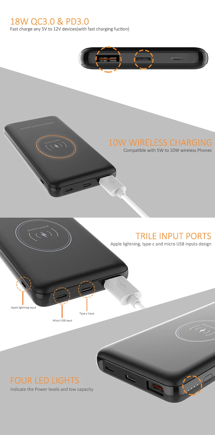 5V 3A PD 3.0 Fast Charging Power Bank 10W Wireless Charger Powerbank - ANKUX.COM
