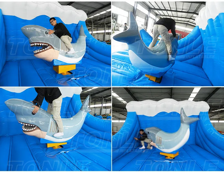 自定义充气机械鲨鱼,充气竞技锤头鲨鱼游乐设施出售