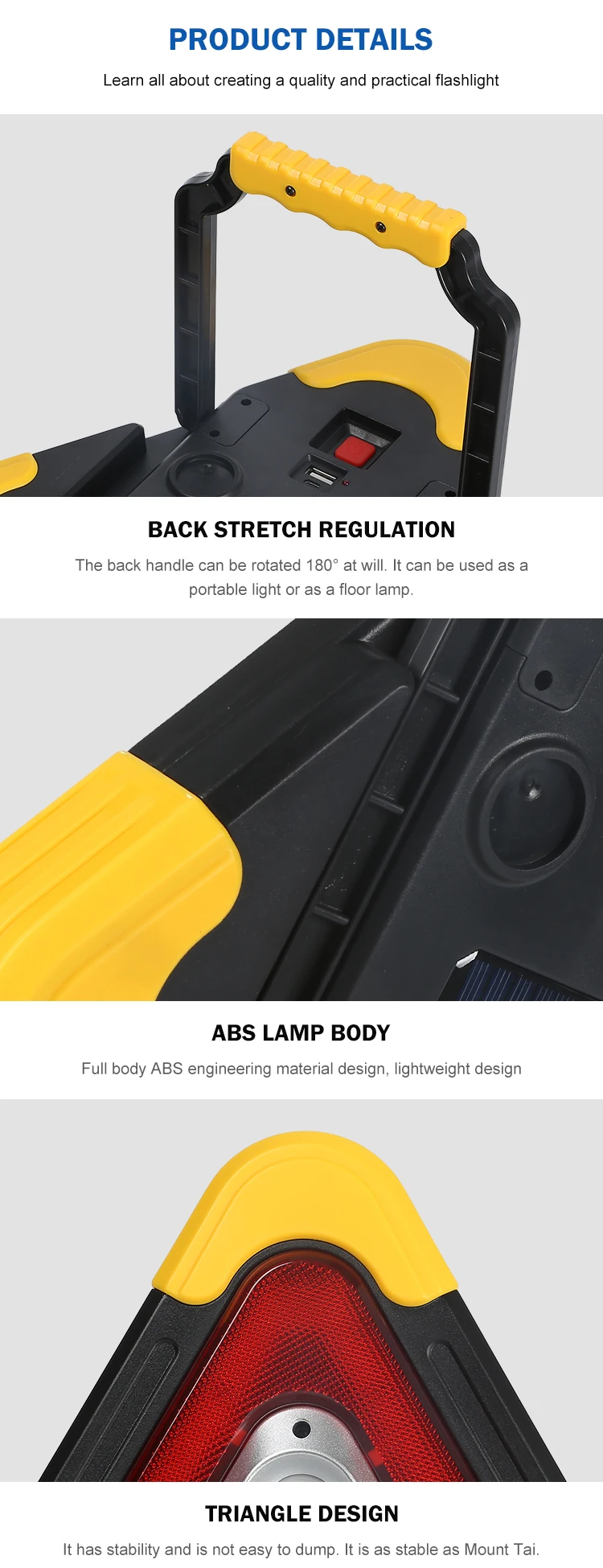 Warning triangle outdoor emergency portable rechargeable 10w 30w solar led warning light