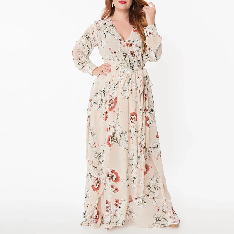 tan floral maxi dress