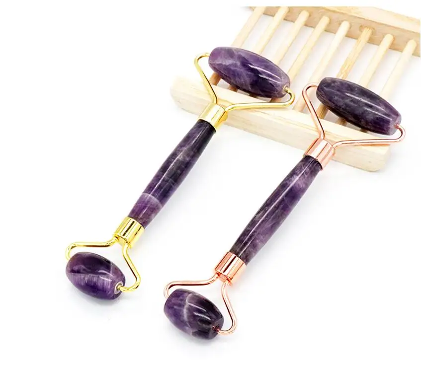 
KCONYD Factory Wholesale Natural Jade Face Roller-Amethyst-Fat hand-Zinc alloy stents 