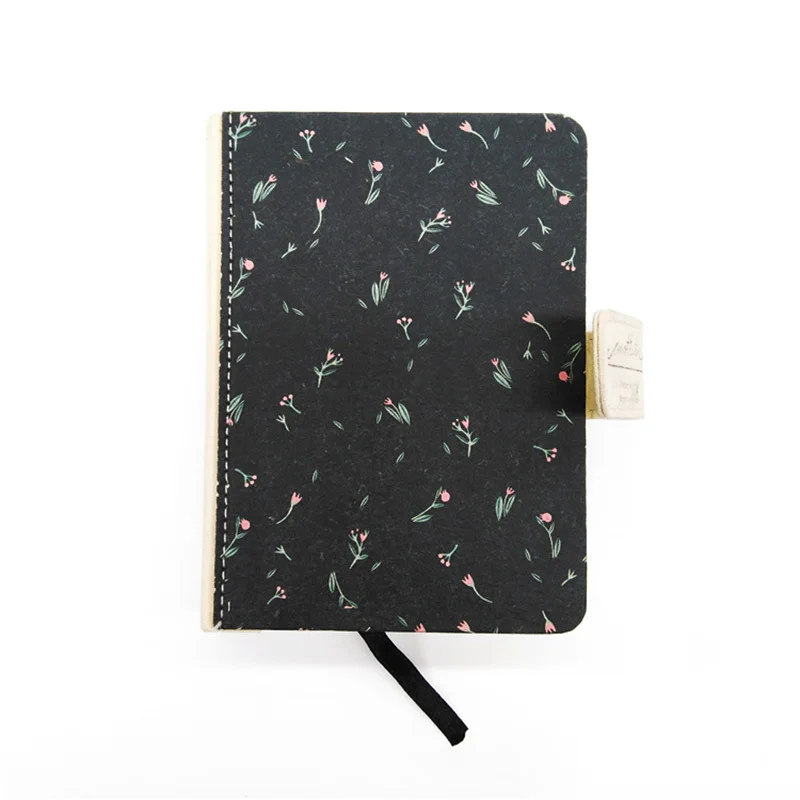 product-Hot sale black mini 85 x 11 floral cloth linen fabric hardcover notebook with ribbon-Dezheng-1