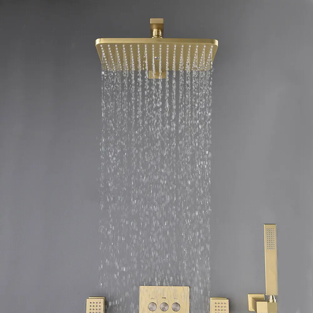 Brushed Gold Rainfall Bathroom Thermostatic Shower System Shower Faucet ...