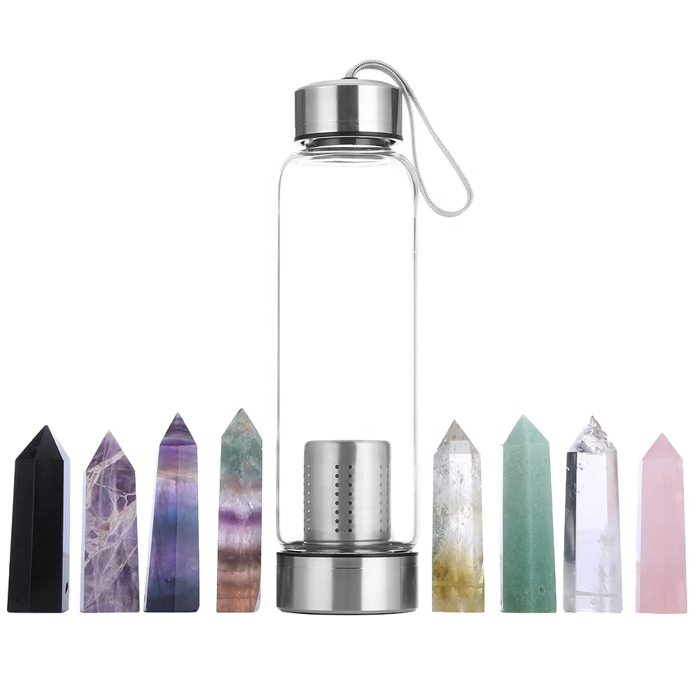 

Hot sales changeable hexagon point crystal infuser bottle customized logo water bottle with crystals and sleeve, Customized color