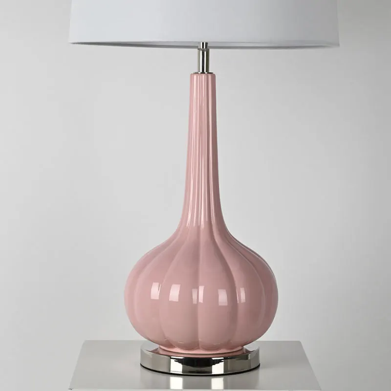 Home Hotel Restaurant Bedroom White Shade Rustic Pink Pumpkin Ceramic Table Lamp