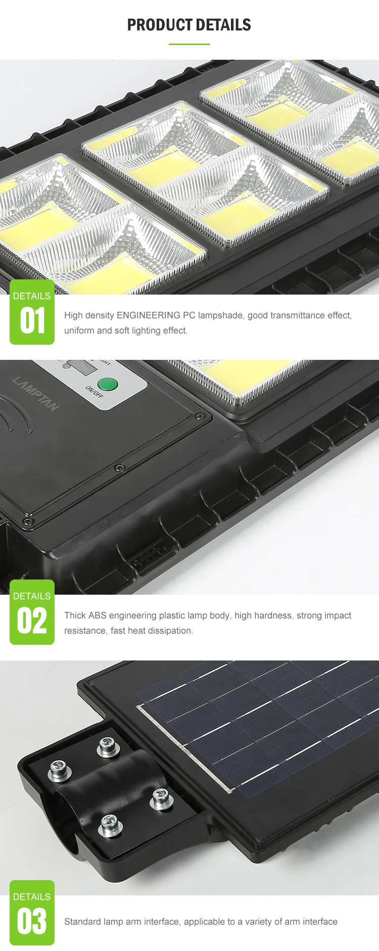 Outdoor Ip66 Waterproof Integrated Plastic  COB 30w 60w 90w 120w All In One LED Solar Street Lamp