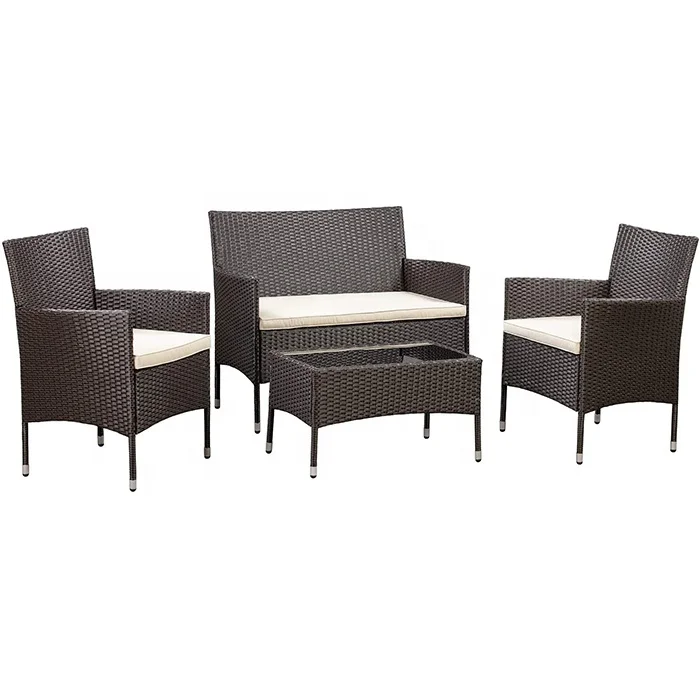 
4 PC Outdoor Garden Rattan Patio Furniture Set Cushioned Seat Wicker Sofa 