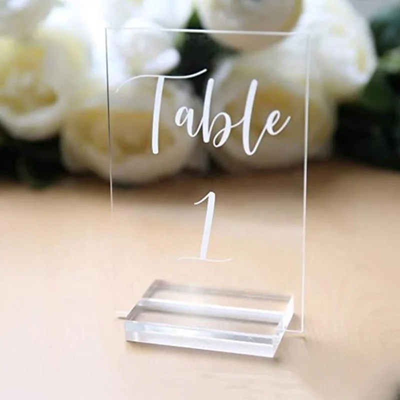 T Shape Double Sided Table Menu Display Stand Party Wedding Table Numbers Holder for Wedding Banquet Birthday 6 Pack Acrylic Sign Holders 4X6 Inch with Gold Border