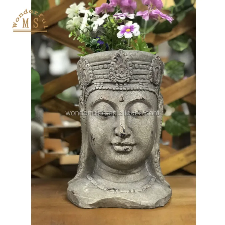 Hot Selling large buddha Head flower pot wholesale buda statues Magnesia budda design garden decoration