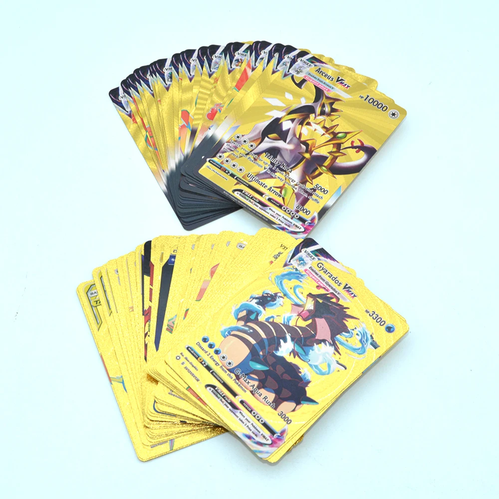 Gold Pokemon Cards New Edition Pokemon Vstar Vmax Gx Ex Dx Rare Cards 55pcs Gold Foil Card