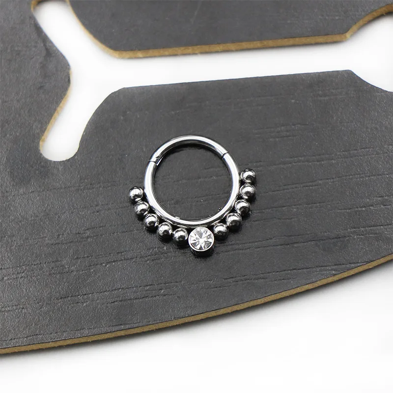 不锈钢 16g串珠水晶鼻子箍环鼻中隔鼻穿环clicker刺穿身体珠宝