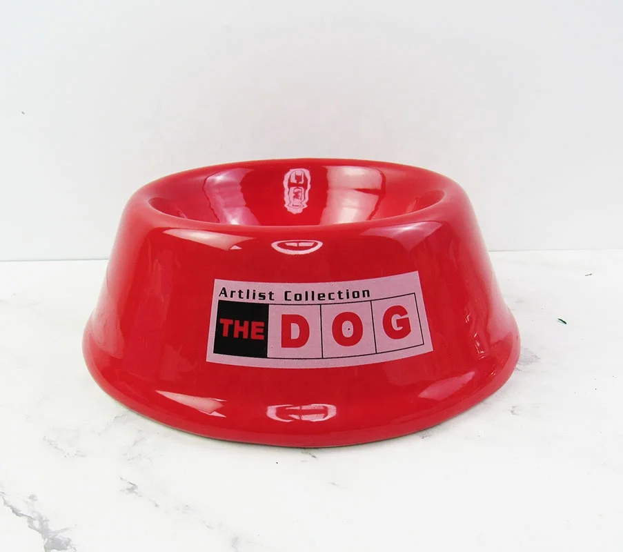 red ceramic dog bowl