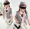 Kid Girl Autumn Blazers Children Girl Pink Collar White/Black Striped Jacket Student Girl Outdoor Wear Top for 3-9T