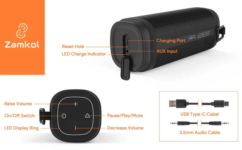 Zamkol Latest Cheap Waterproof Mini Wireless Portable Loud Best Bluetooth Speakers With Strong Bass - ANKUX.COM