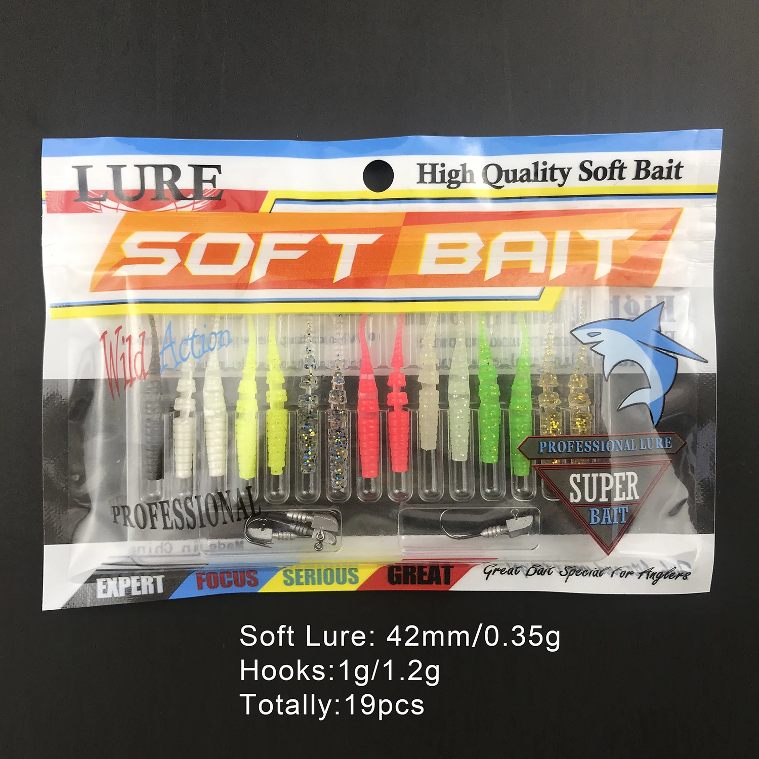 Custom Pintail Lure Fishing Lure Sets 4pcs Lead Head Hook+15pcs Mini Tpr Luminous Soft Bait Set