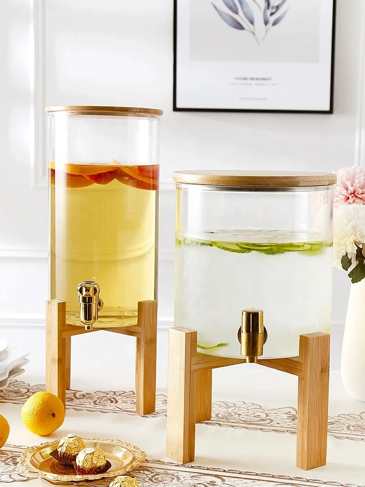 Clear High Borosilicate Glass Water Dispenser Large Bamboo Lid Beverage