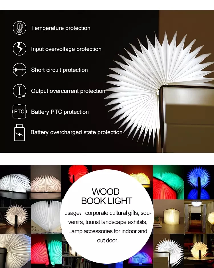 Wood Cover Usb Rechargeable Indoor Portable Folding LED Night Lamp Reading Table Book Lights