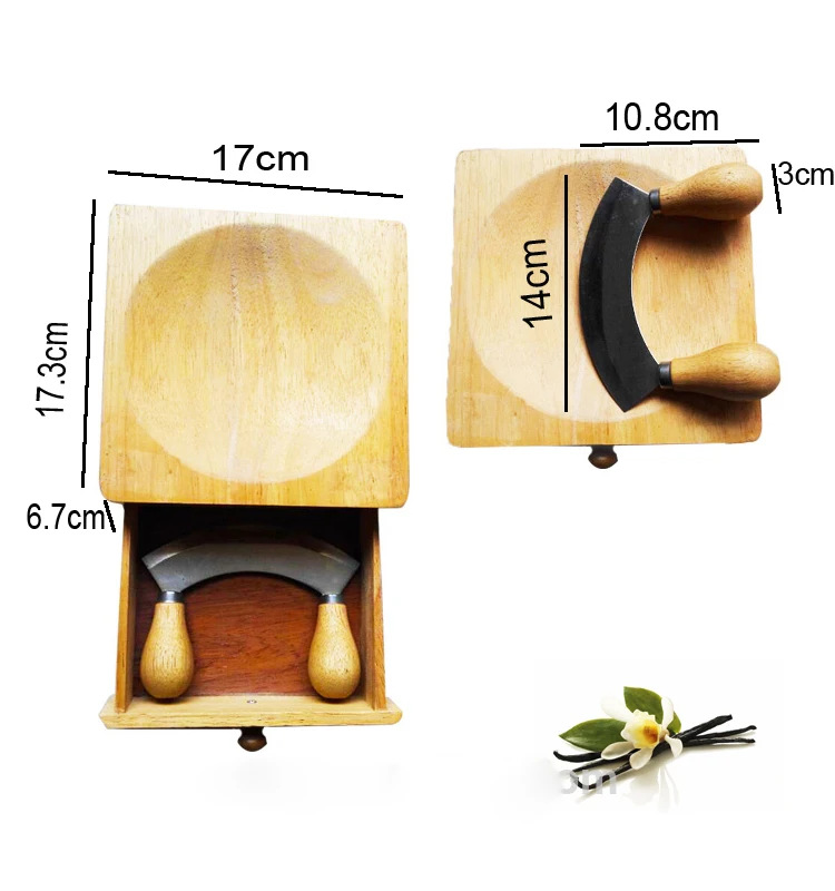 Stainless Steel Mezzaluna /hachoir/herb Chopper With Wooden Bowl Cutting Board Buy Herb