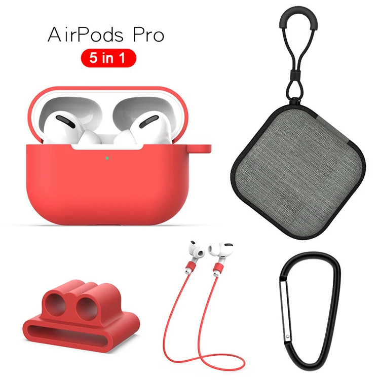 Silicone Case for AirPods Pro Protective AirPods Pro Case Set Earphone Accessories with Straps Storage Bag
