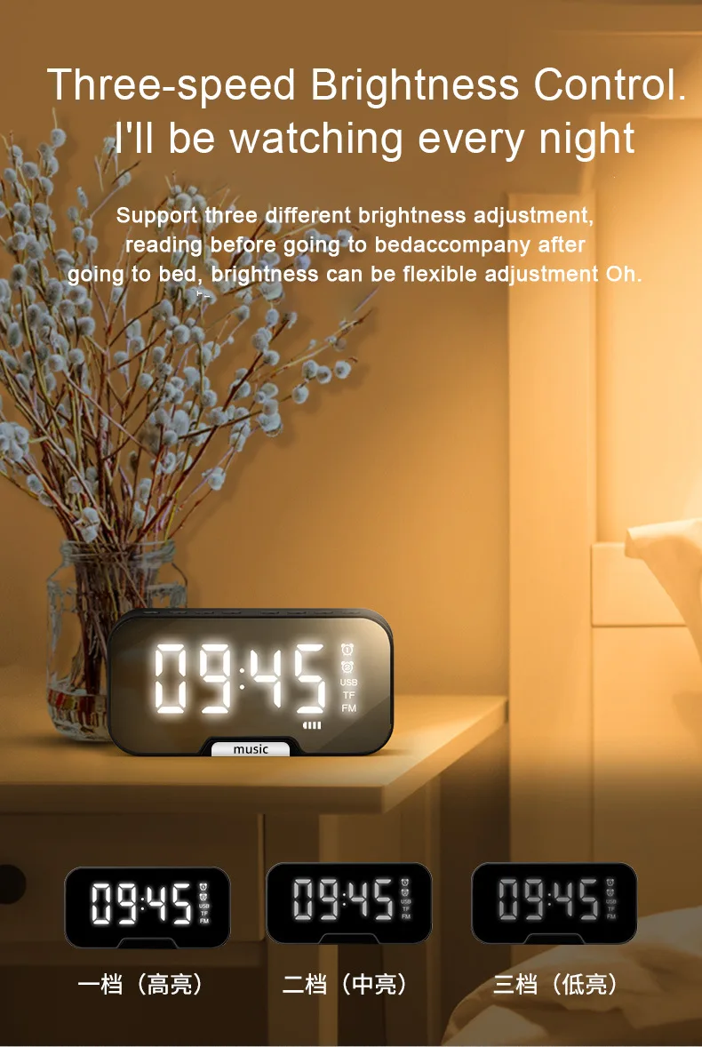 Wireless Speaker LED Mirror Alarm Clock Multi Function Digital Alarm Clock FM Radio Speaker Music Player Alarm Mode - ANKUX.COM