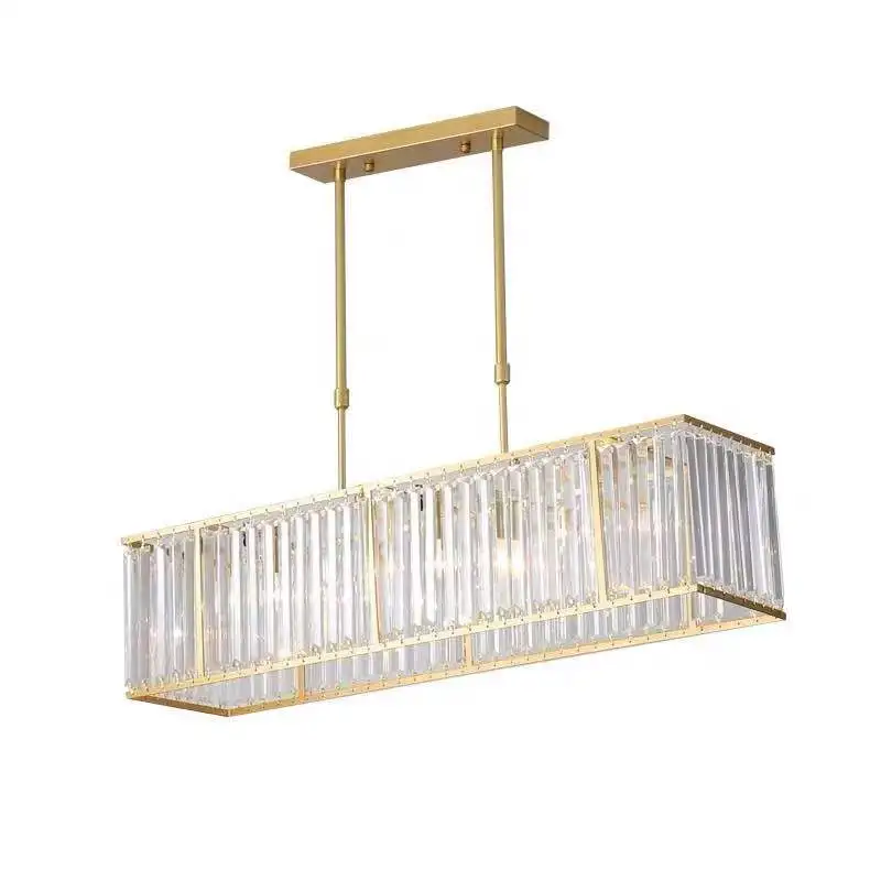 Rectangle Clear Crystal Rod Pendant Light 5 Lights Modern Hanging Chandelier in Gold