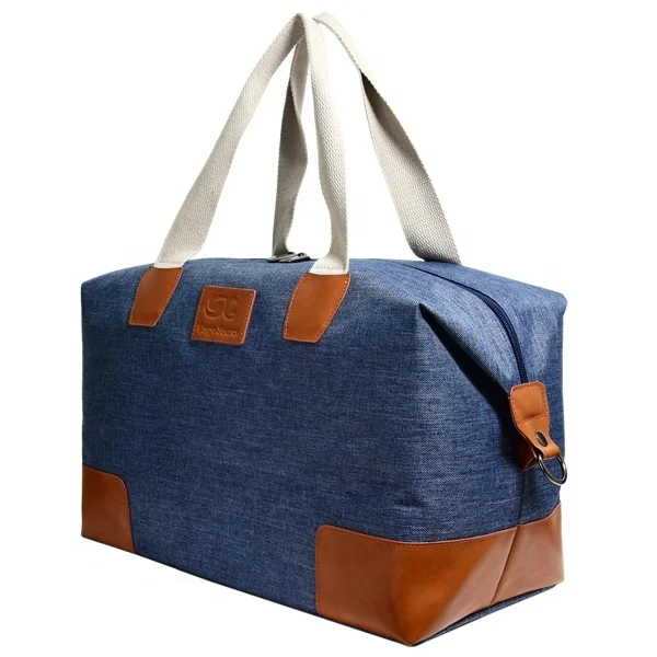 蓝色牛仔布行李旅行行李袋手提袋 duffel 肩手提包定制周末包