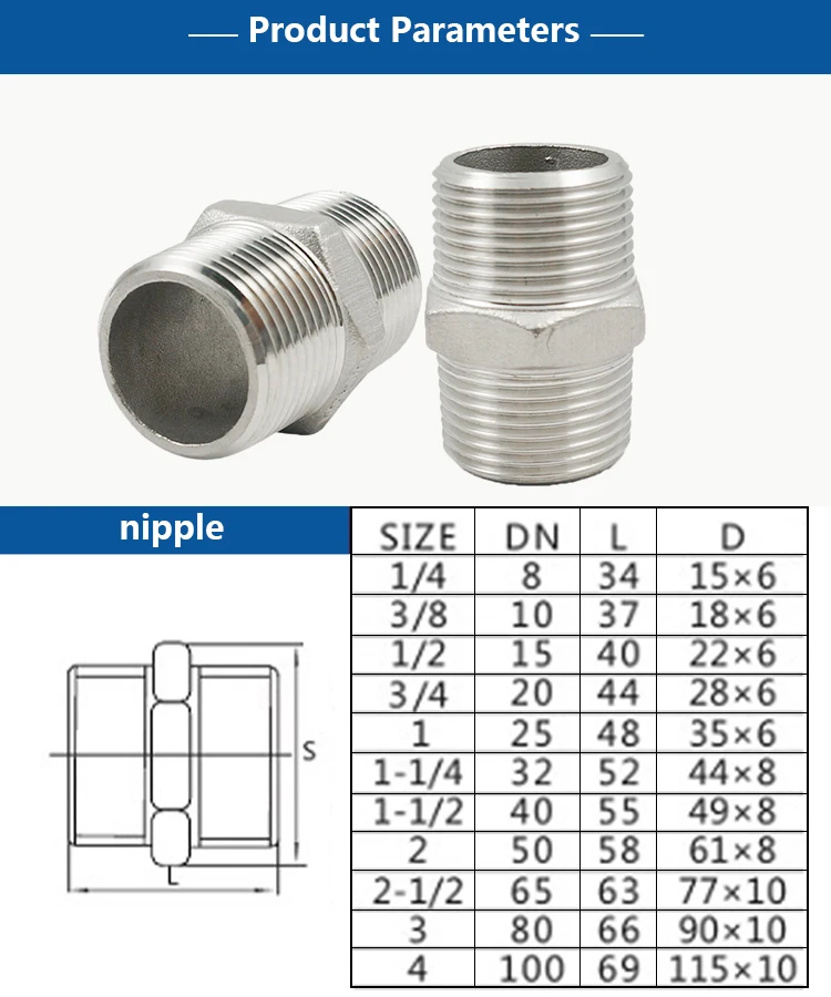 Stainless Steel Hexagon Nipple Casting Npt/bspt Thread Ss304 Ss316 Male ...