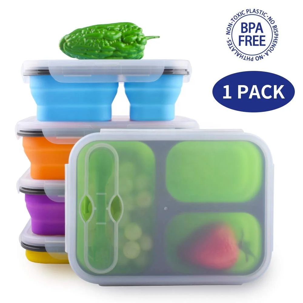 Microwave Food Storage Container Portable Foldable Collapsible Silicone ...