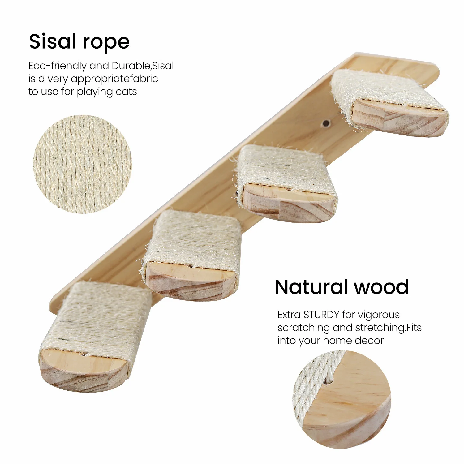 Cat Climbing Rack Wall Mounted Four Step Cat Stairs With Jute Scratch